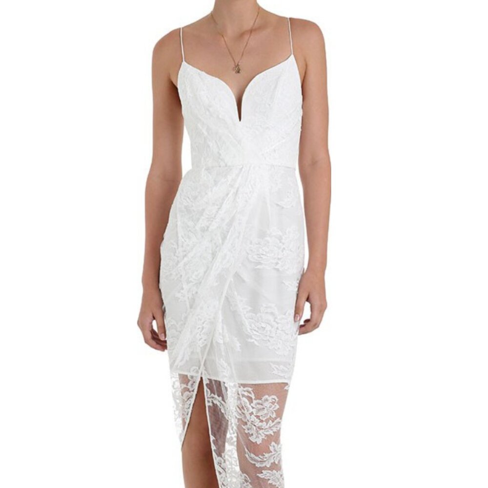 Zimmerman Seer Plunge Drape Dress in Pearl Lace